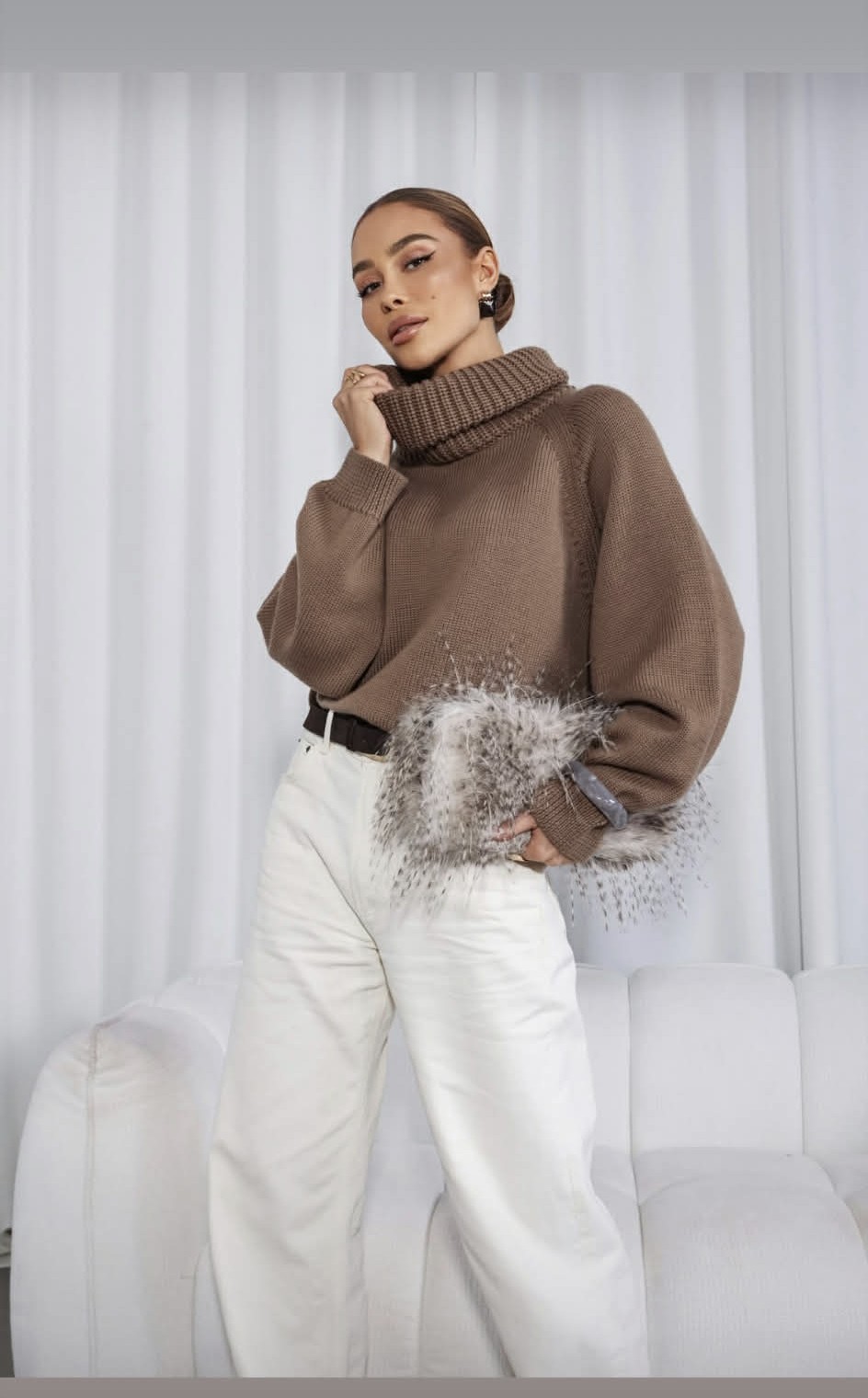 Sweter merino golf MILO jasny brąz